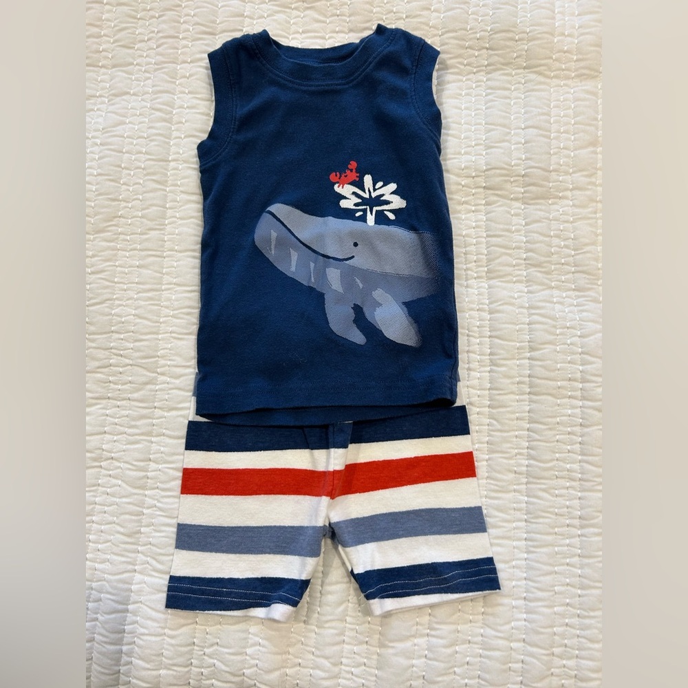 Carter’s Baby Boy Navy Whale Tank and Striped Shorts Kids Pajama Set Size 18 Mos
